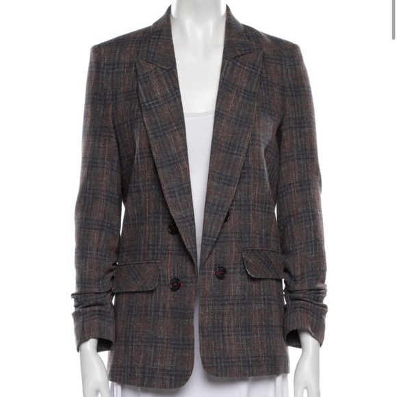 Veronica Beard brown plaid blazer with ruched sleeves - Picture 3 of 11